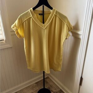 HEIMISH USA Yellow Textured V-Neck Tee